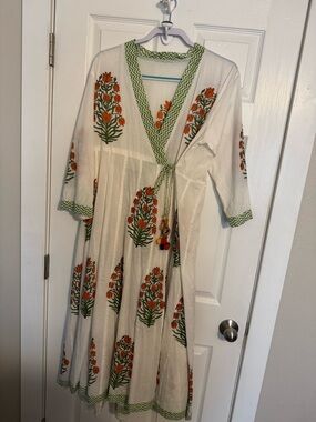 Hand block print Jaipur Boho Summer Floral Embroidered Wrap Dress